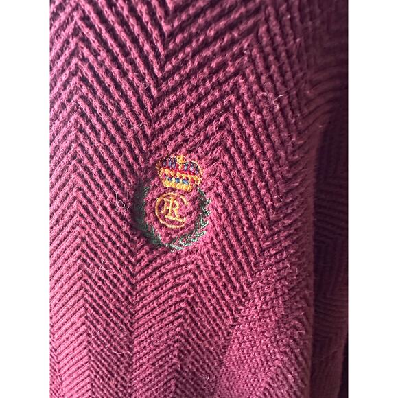 Chaps Ralph Lauren Maroon Crewneck Sweater – Herringbone Knit & Crest Logo - Picture 3 of 7